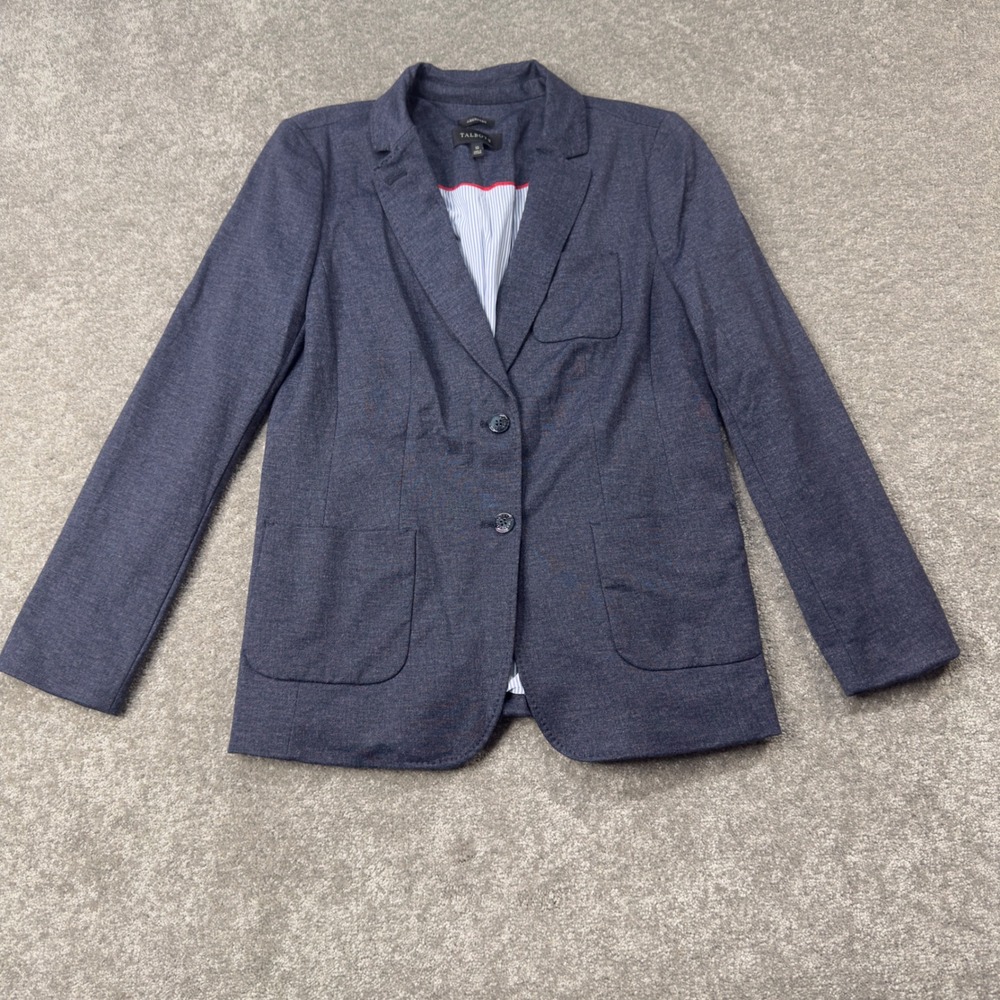 Talbots Aberdeen Blazer Women Size 10 Navy Blue Knit Two Button Lined Careerwear